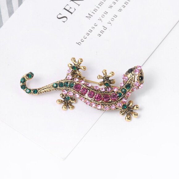 NWT Lizard Brooch Lizard Pin Reptile Brooch Reptile Pin Lizard Rhinestone Brooch - Picture 6 of 6